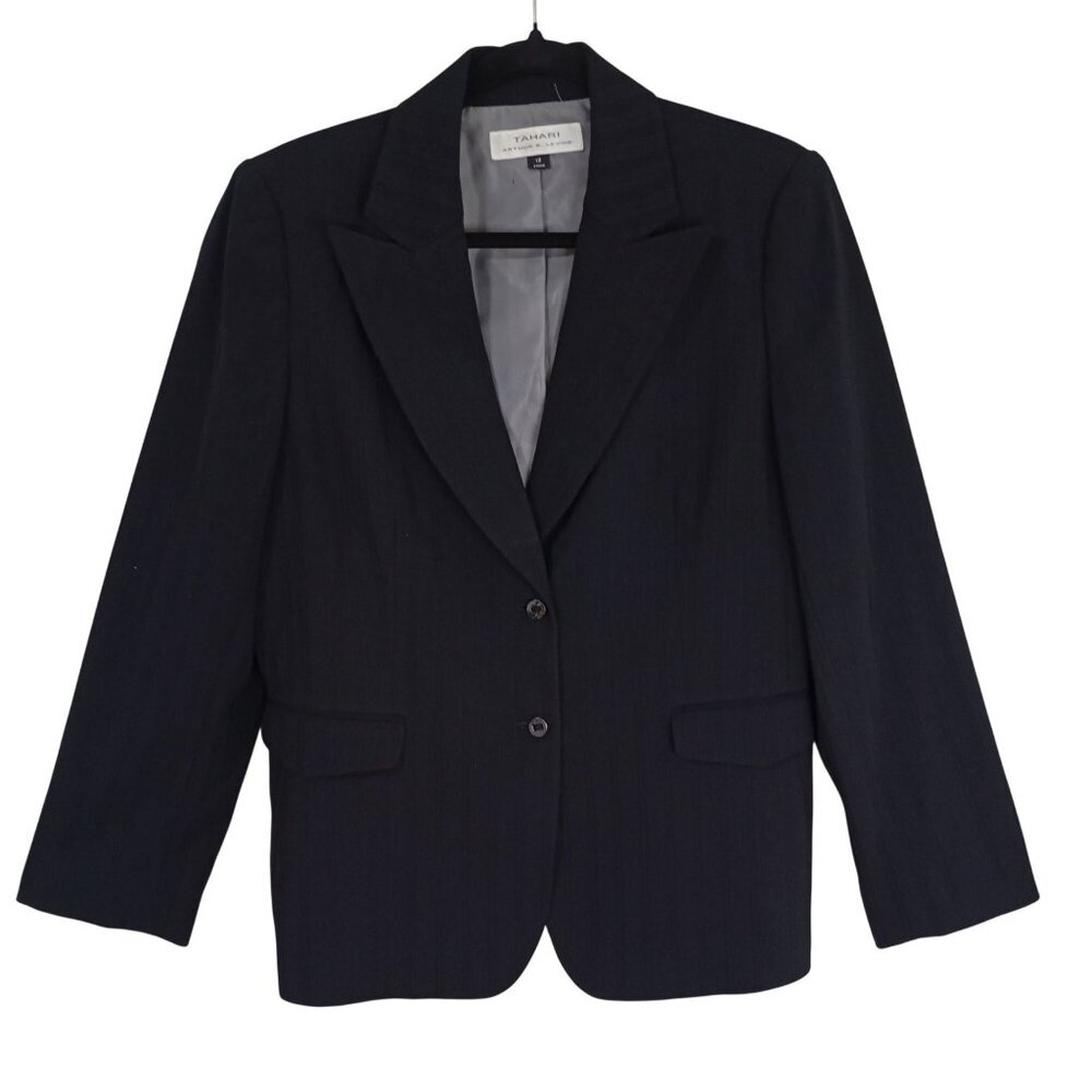 Tahari Arthur S. Levine Blazer Black Sz 12 Lined Two-Button Jacket Women Office